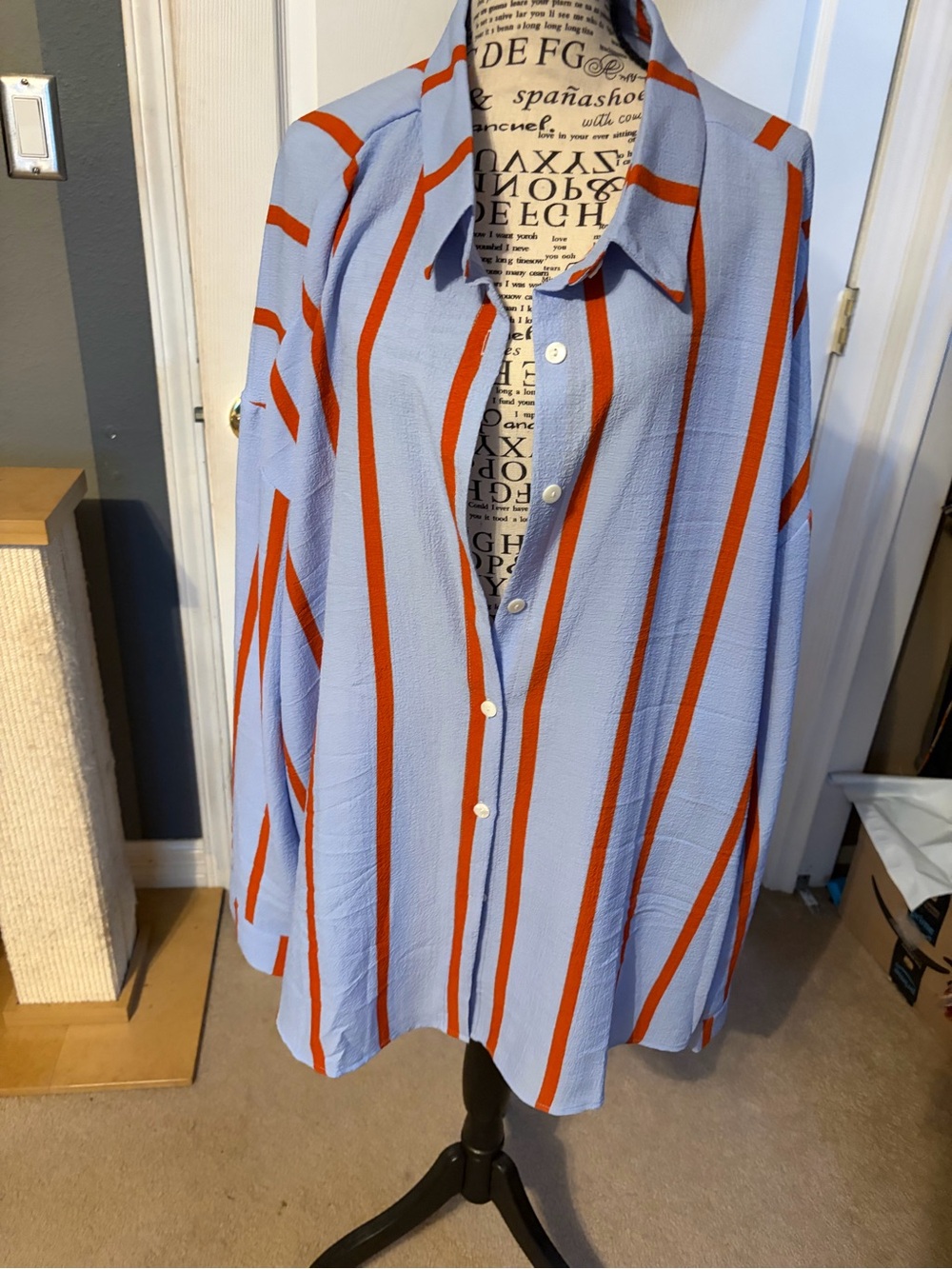 Light Blue & Orange Striped Men's Button-Up Shirt